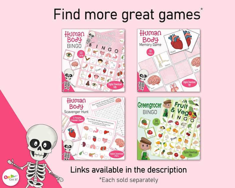 Human Body Parts Dominoes, a Printable Anatomy Game for a Fun Biology ...