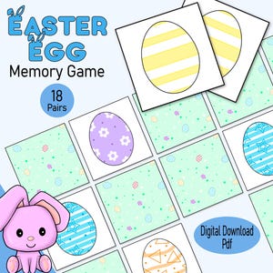 Jeu de cartes à mémoire d'oeufs de Pâques, un jeu familial d'association d'images à imprimer, un panier de Pâques pour les tout-petits et les enfants, ou une activité de temps calme