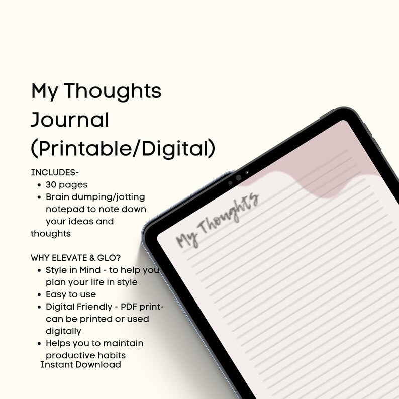 Thoughts Journal 30 Pages Digital Journal Digital Journal Etsy