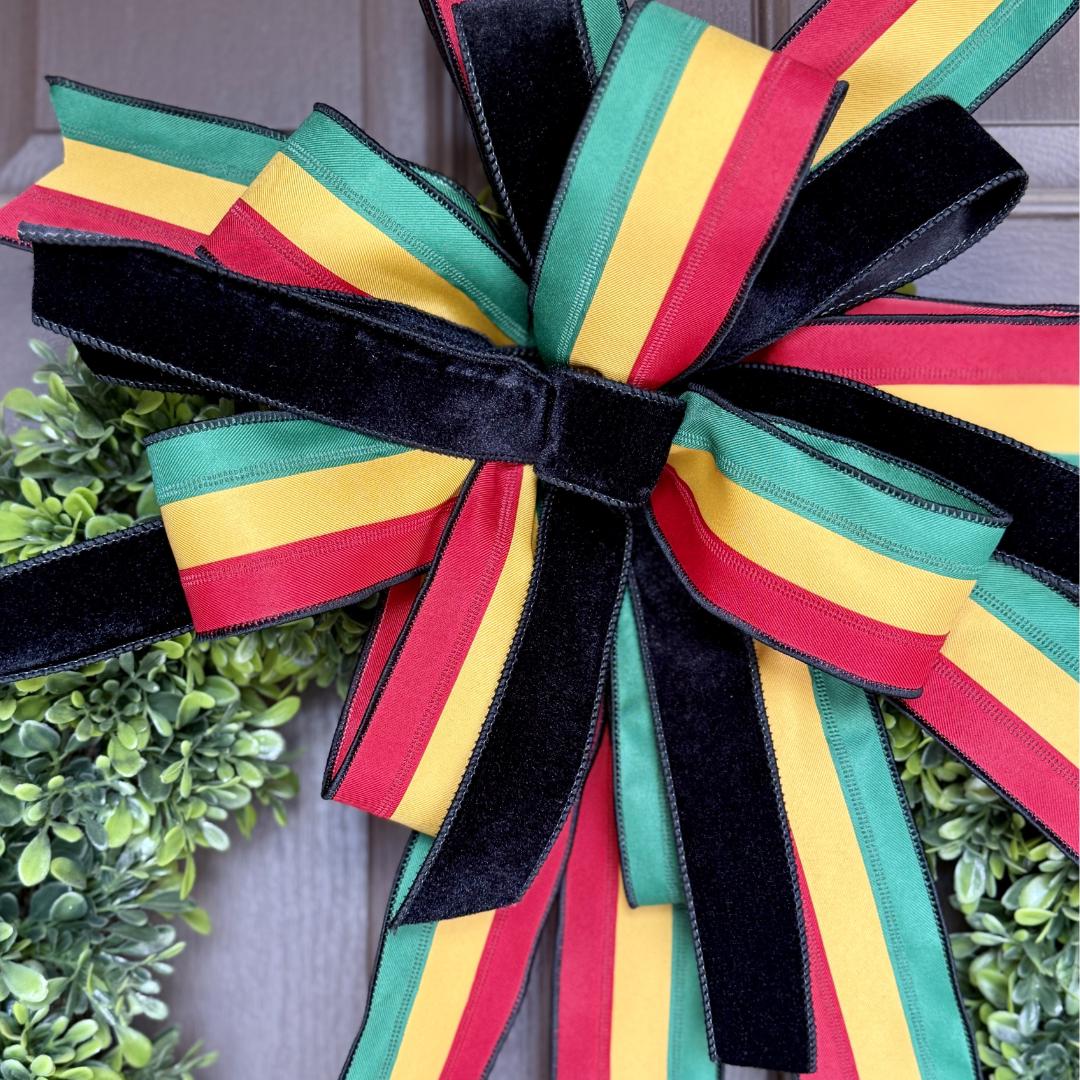 Juneteenth Ribbon Bow, African American Decor, Red, Yellow, Green Bow ...