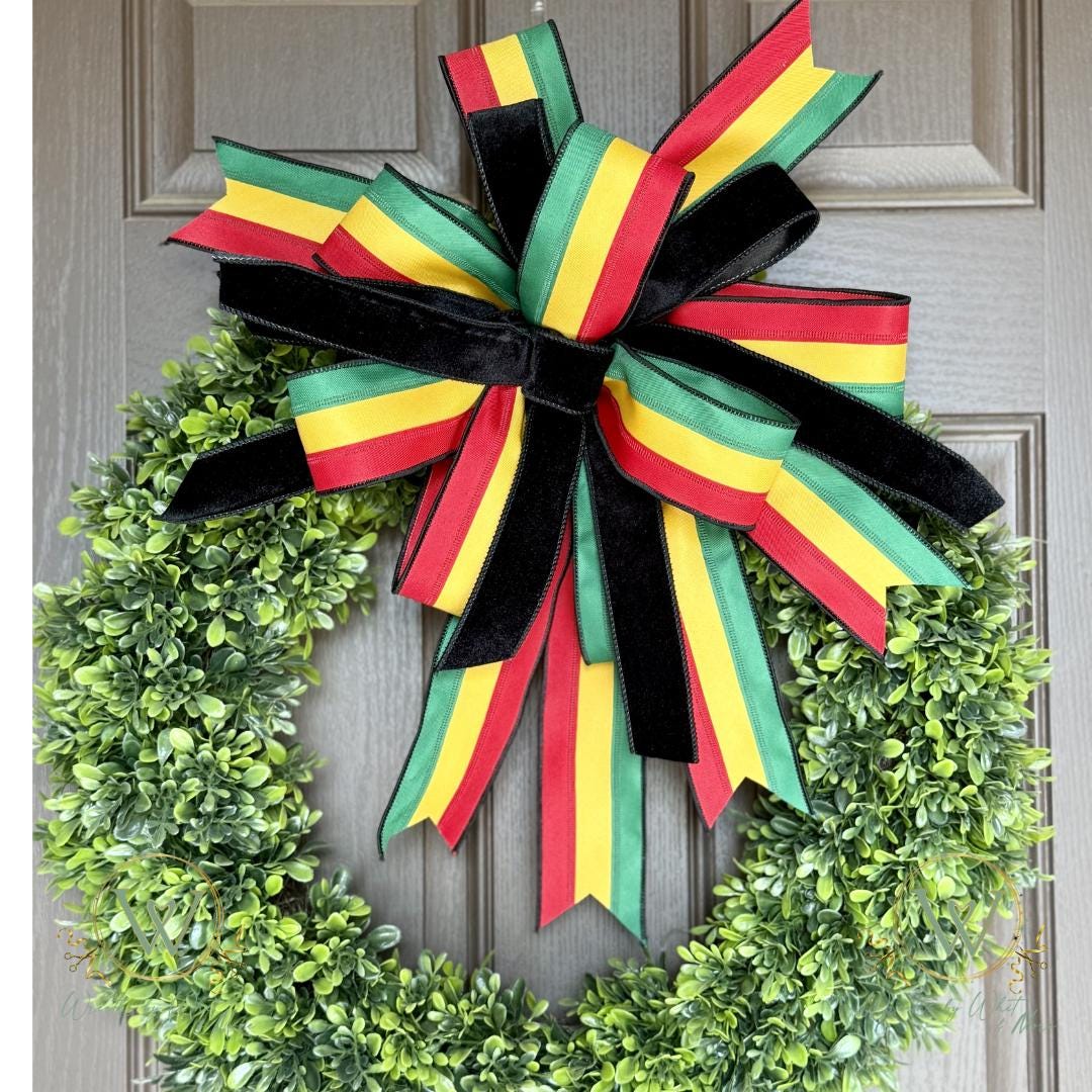Juneteenth Ribbon Bow, African American Decor, Red, Yellow, Green Bow ...