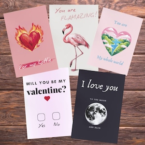 Valentine cards 5 pcs heart love you gift cards | Valentine gift card printable pink hearts | Valentine cards gift