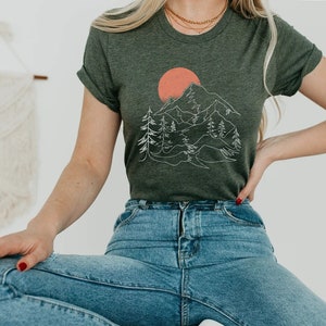 Mountain Line Art Shirt | Mountain Sunset T-Shirt | Nature Lover Gift | Unisex & Eco-Friendly