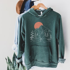 Mountain Line Art Hoodie | Mountain Sunset Sweater | Nature Lover Gift | Unisex & Eco-Friendly