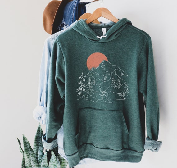 Mountain Line Art Hoodie Mountain Sunset Sweater Nature Lover Gift