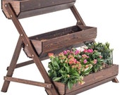 XINGLIAN-Flower Herbs Holder 3 Tier Wood Flower Rack Shelf Plant Ladder Stepped Display Stand Balcony Outdoot door