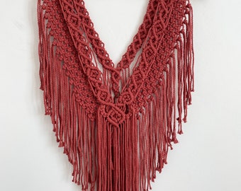 Deep Red Macrame Wall Hanging Medium