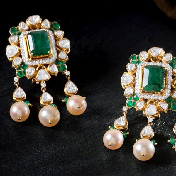 Polki Diamond Earrings Etsy