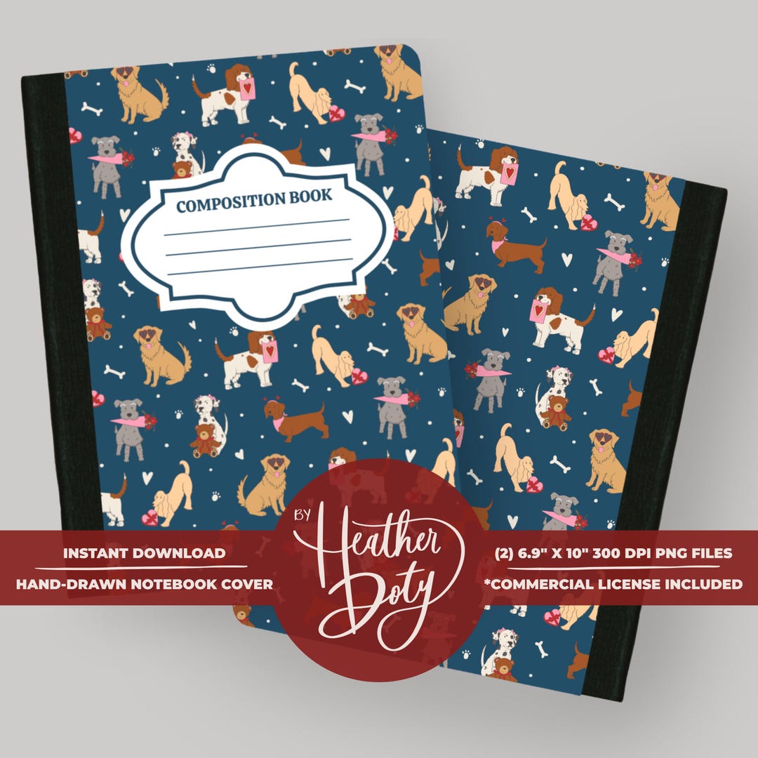 V Day Dogs Notebook Cover - Valentines Puppy School Decor (digital PNG ...