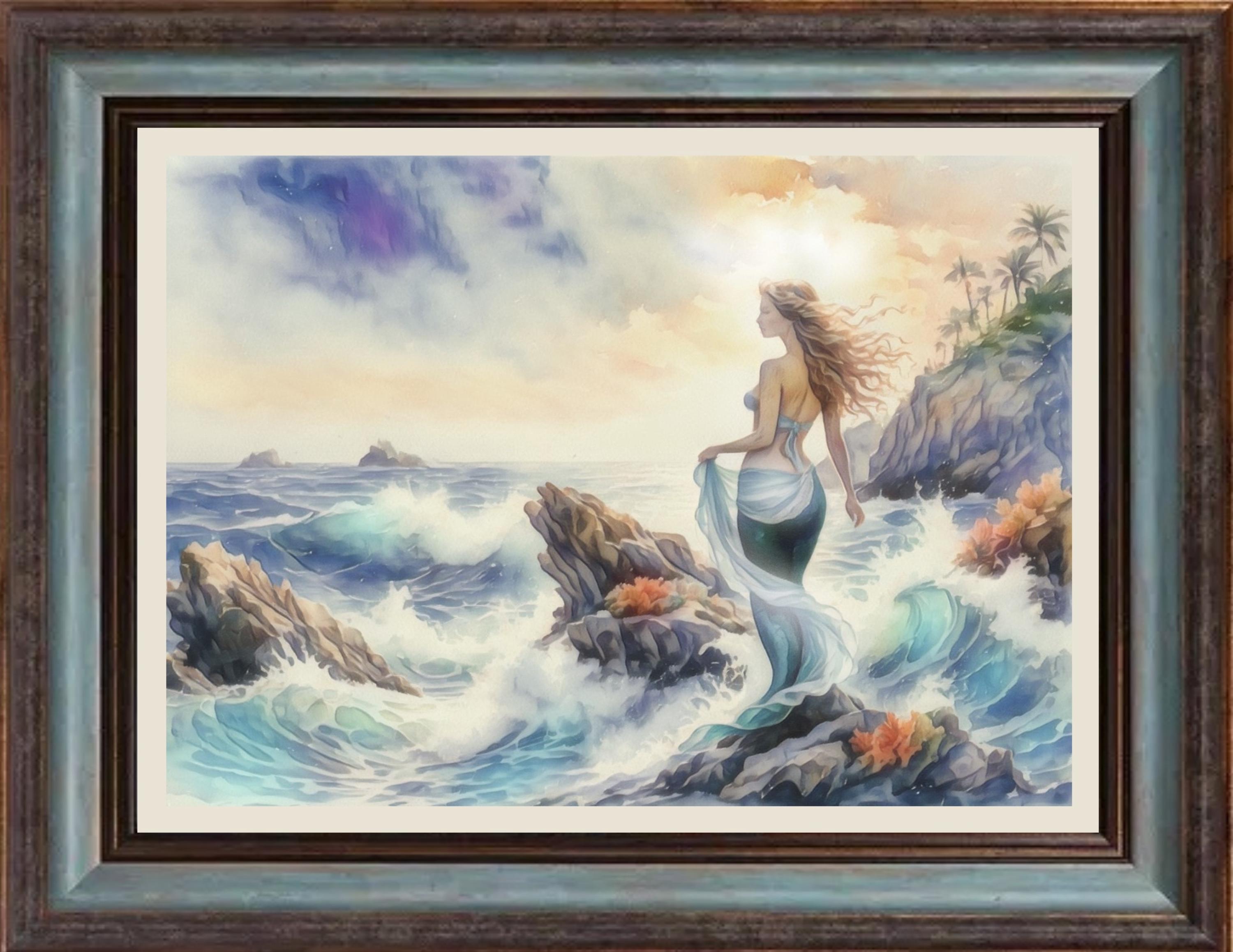 Ingelijste kunst, zeemeerminkunstserie 'Marinella's Tide', Marinella