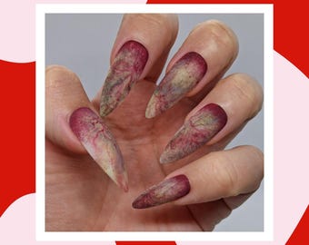 Berta - SPECIAL EFFECT - bruised, sore press on nail set with blood vessels perfect for theater, film, cosplay, dress up use