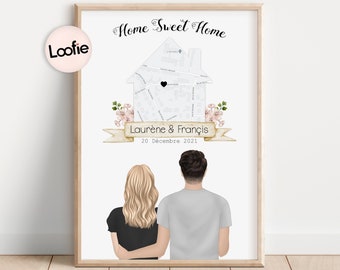 Cadeau de crémaillère | Cadeau nouvelle maison | Carte personnalisée | Affiche Personnalisée Couple