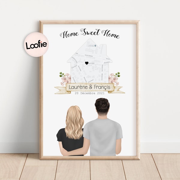 Cadeau de crémaillère | Cadeau nouvelle maison | Carte personnalisée | Affiche Personnalisée Couple