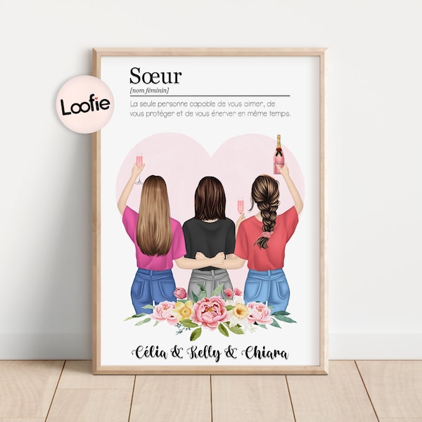 Cadeau Personnalisé Anniversaire | Cadeau Meilleure Amie | Cadeau Sœur | Affiche Personnalisée Amies