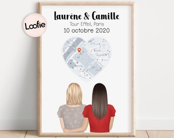 Cadeau Couple Anniversaire | Portrait Personnalisé Couple | Affiche Personnalisée Couple LGBT