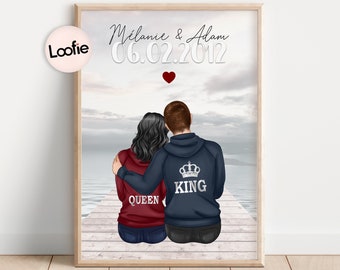 Portrait de couple personnalisé | Saint Valentin personnalisé | Cadeau couple personnalisé | Affiche A4 Non Encadrée