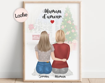 Cadeau Noël Maman | Mère et Fille | Cadeau Noël Femme | Affiche Personnalisée Famille