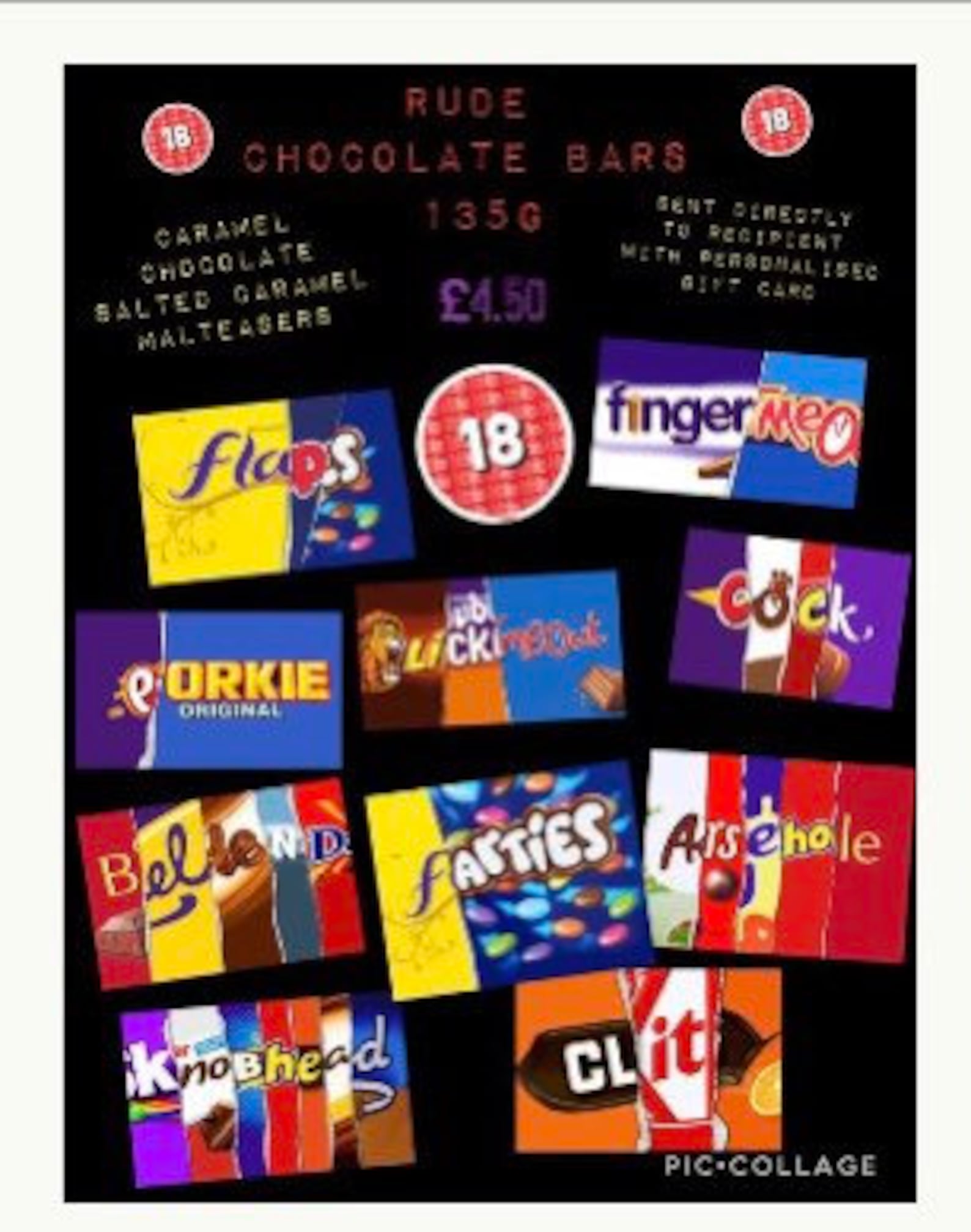 Rude themed novelty chocolate bars Etsy