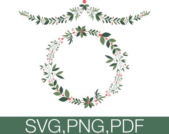 Christmas Wreath SVG Bundle Merry Christmas SVG files for cricut Monogram Frame