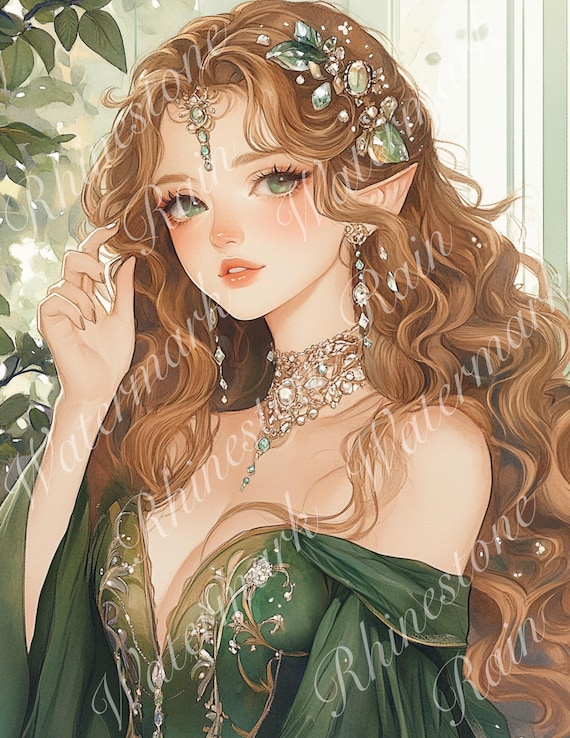 ケ*ー様 オリジナルプレミアム切絵　Princess of the Elves Elf Princess Art Prints: Whimsical Fantasy PNG Set (8.5x11