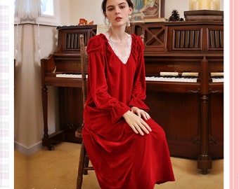 Red velvet night dress Clearance