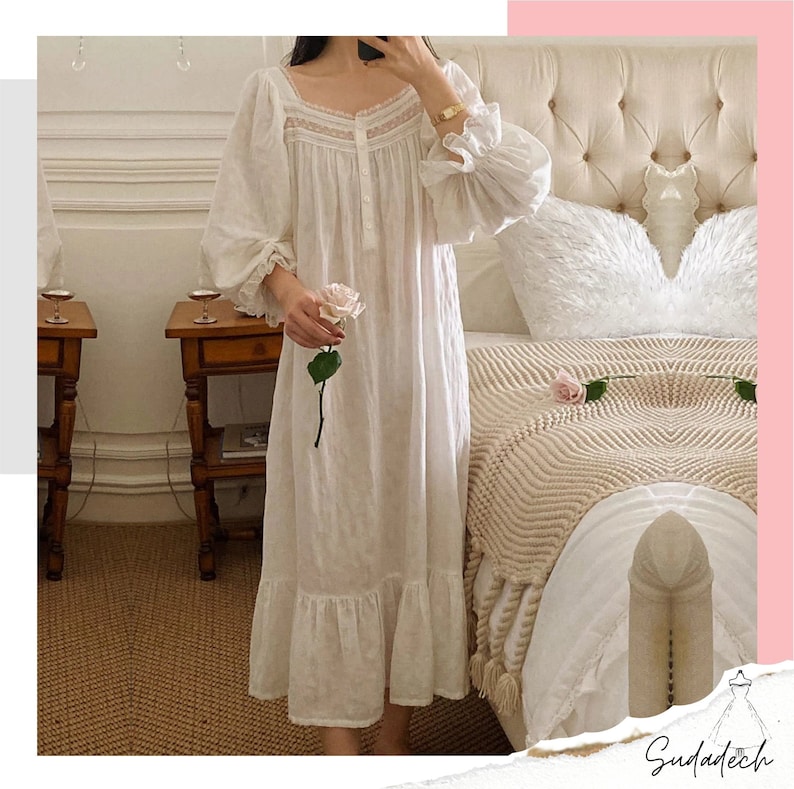Vintage Soft Cotton Long Nightgowns For Women , Comfortable Loose Night Dress , White Cotton Womens Night Dress , Victorian lingerie 