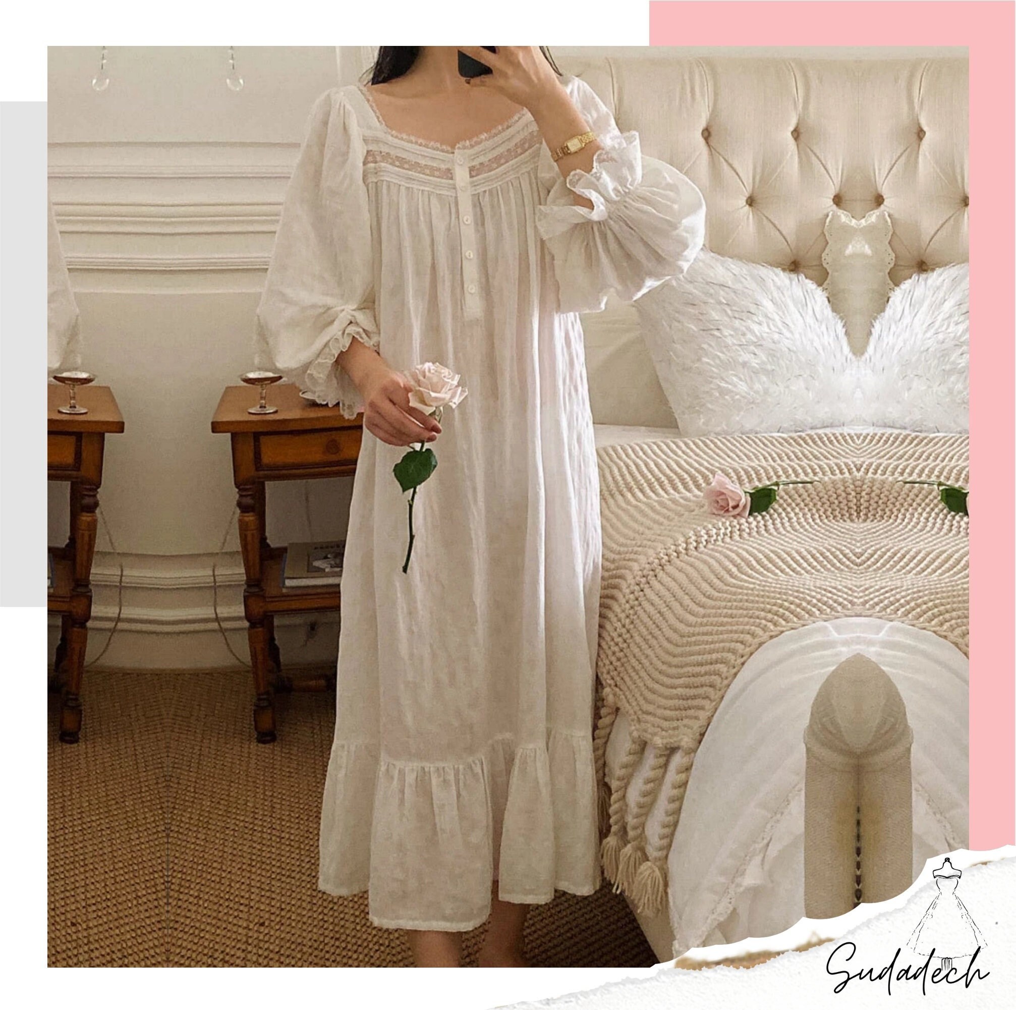Vintage Soft Cotton Long Nightgowns for 