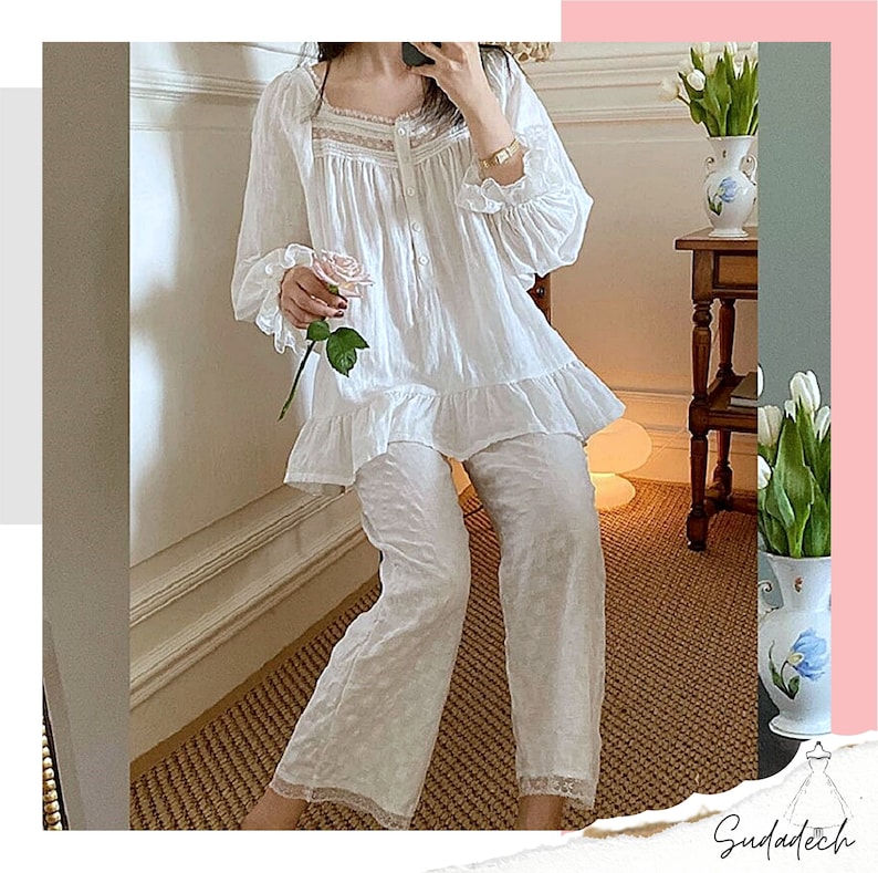 Comfortable Soft Cotton Pajama Set  Vintage Pure Cotton  image 1