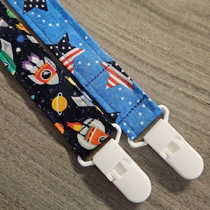 Pacifier Clip, Paci Clip, Binky Clip, Soother Clip, Patriotic, Stars, Rocketships, Baby Shower Gift, Baby Accessory