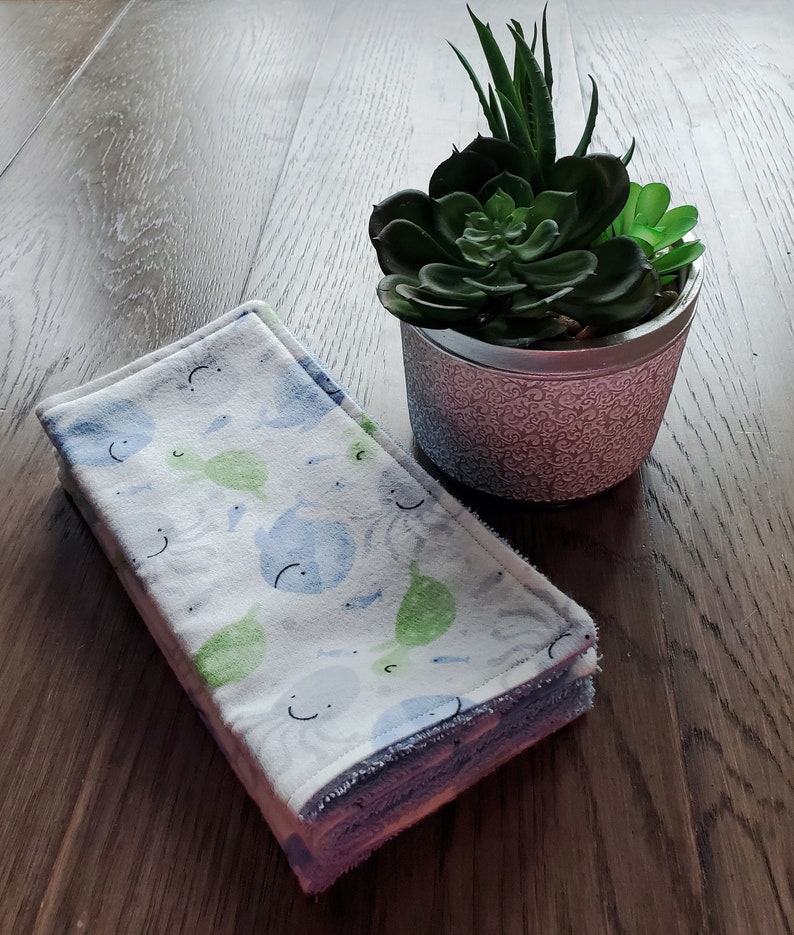 Baby Washcloths Flannel Terry Cloth Sea Creatures Baby Etsy