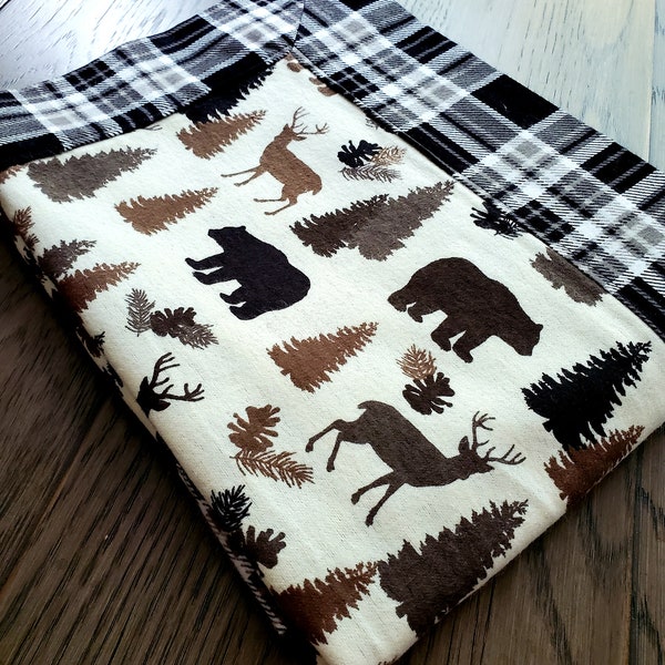 Flannel Baby Blanket, Receiving Blanket, Snuggle Blanket, Woodland Plaid, Baby Shower Gift, Baby Boy