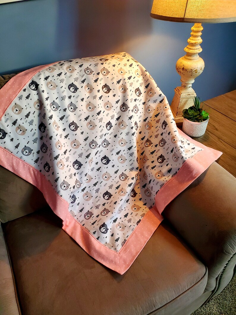 Flannel Baby Blanket, Receiving Blanket, Snuggle Blanket, Bears, Pink