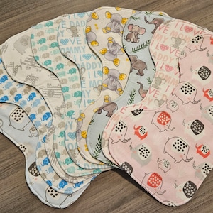 Burp Cloth, Flannel, Baby, Infant, Reversible, Girl, Boy, Elephants, Baby Shower Gift, Absorbent, Triple Layer, Burp Rags, Burpees