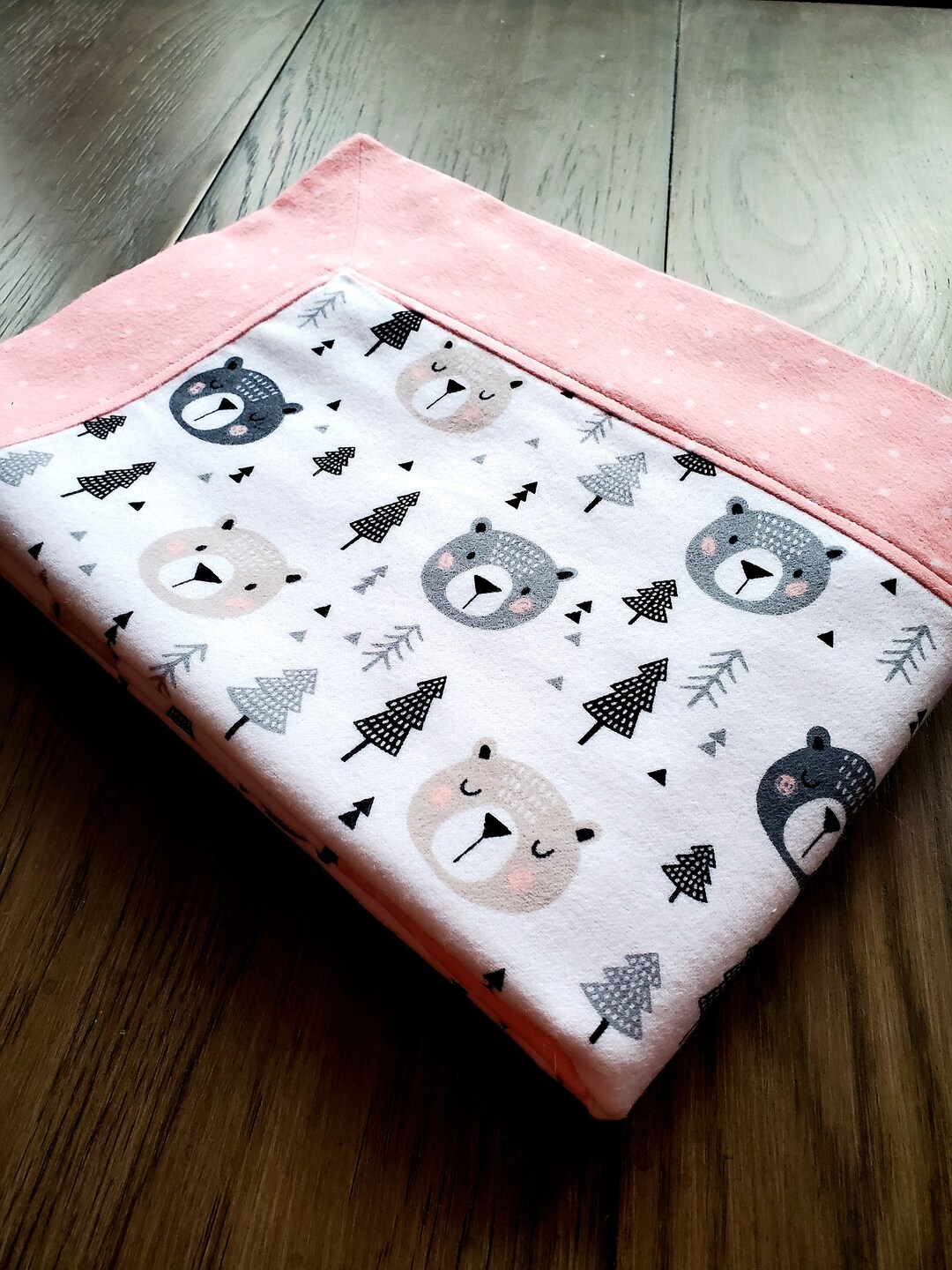 Flannel Baby Blanket, Receiving Blanket, Snuggle Blanket, Bears, Pink