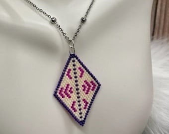 Northwest Inspired Pink and Purple beaded diamond pendant necklace