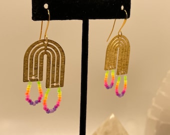 Neon beaded rainbow drop earrings