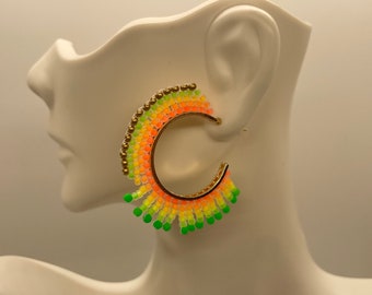 Beaded neon hoop earrings
