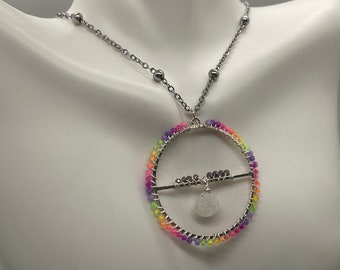 Beaded neon rainbow moonstone necklace