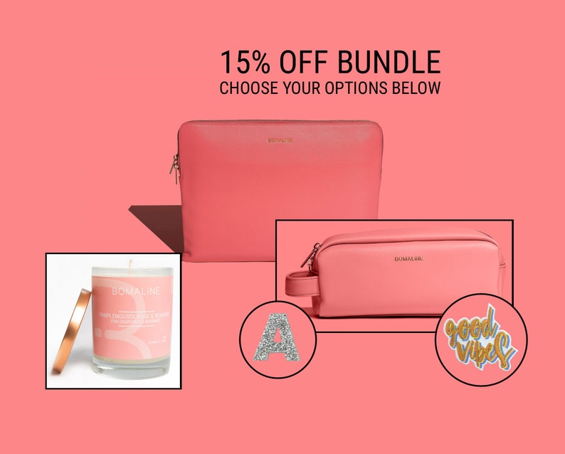 15% OFF -The Starter Pack BUNDLE -Flat Makeup Case | Silver Rhinestones Iron On Letter | Noa Pencil Case | Soy Wax Candle 12 Oz | Good Vibes