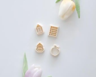Polymer Clay Cutter Set: School Theme Earrings - Apple, Pencil, Backpack, Paper