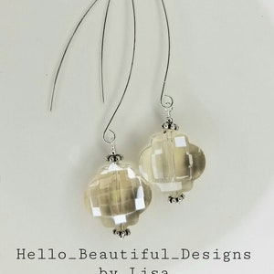 Crystal Hydro Quartz Faceted Long Earrings, Boho Earrings, Handmade Earrings, Crystal Earrings, Silver Earrings, Crystal Hydro Quartz