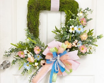 Spring Grapevine Moss Wreath | Floral Moss Wreath | Spring Door Decor | Seasonal Decor | Outdoor Wreath | Indoor Wreath | Spring Wreath