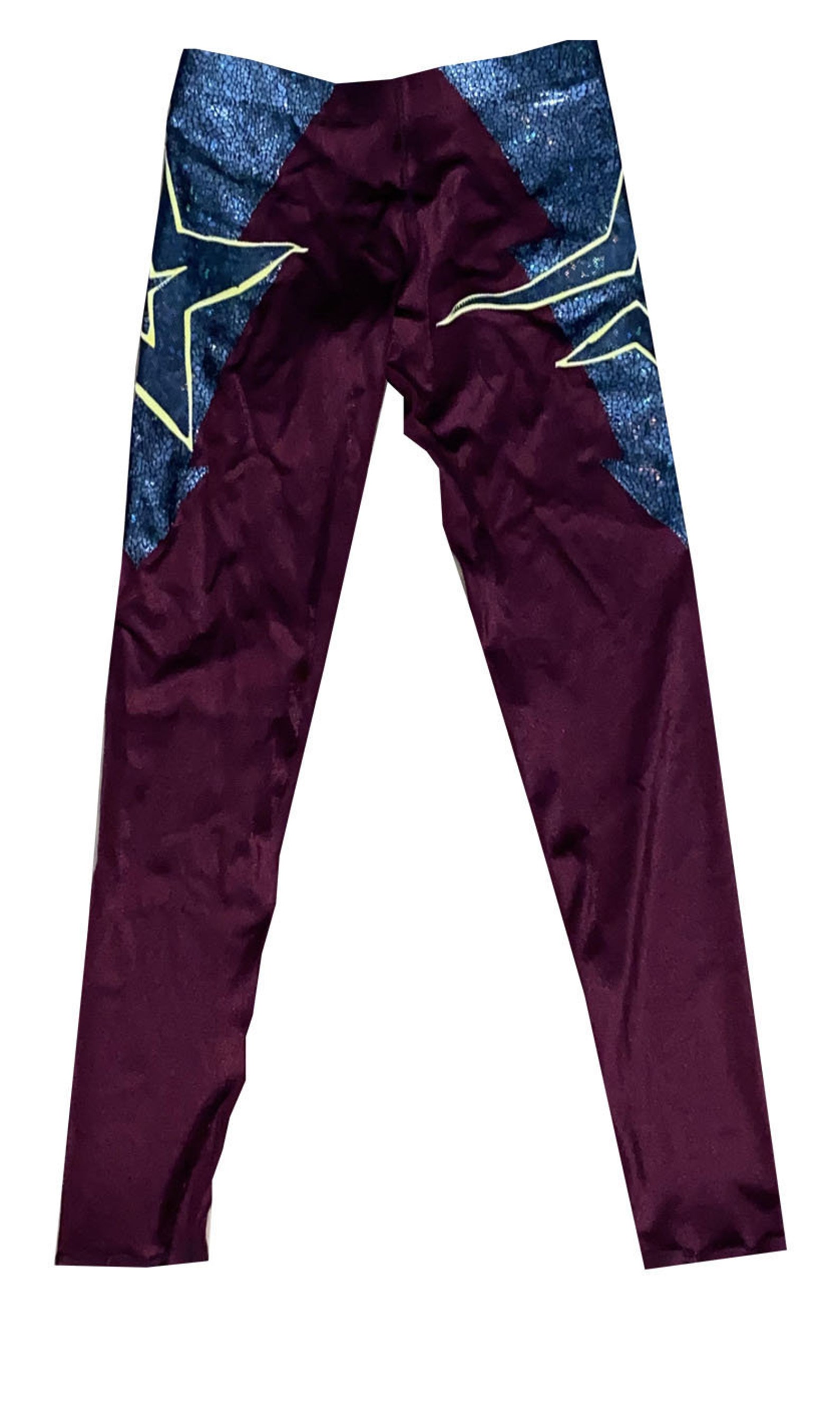 Pro Wrestling Gear Burgandy Long Tights With Black & Yellow Design
