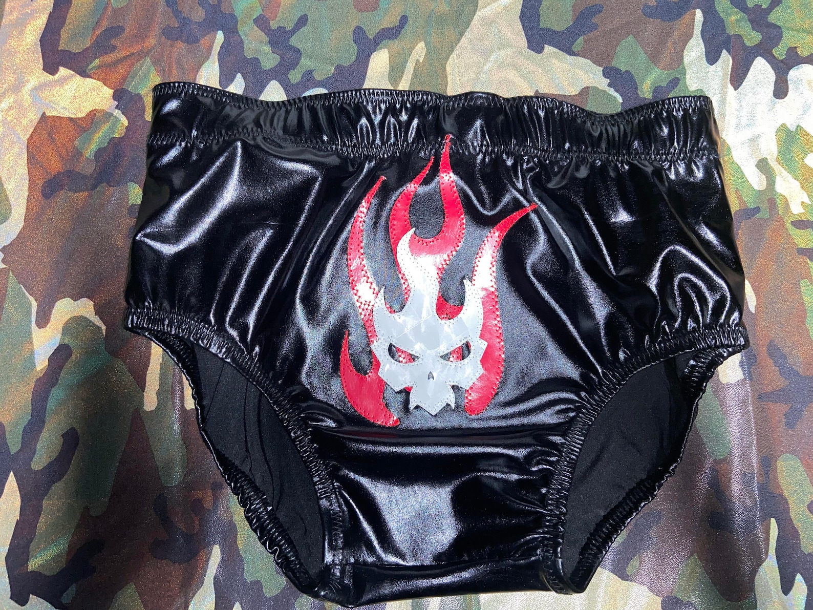 Black Wrestling Trunks Pro Wrestling Gear Glossy Skull & Etsy