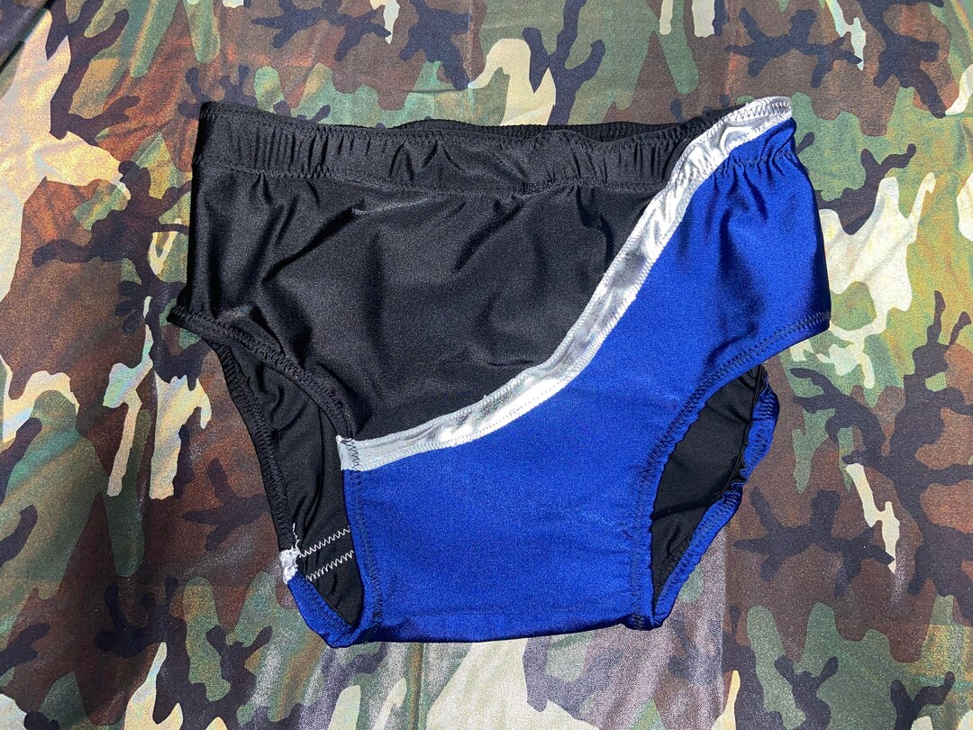 Black Trunks Pro Wrestling Gear With Blue & Silver Accent Design