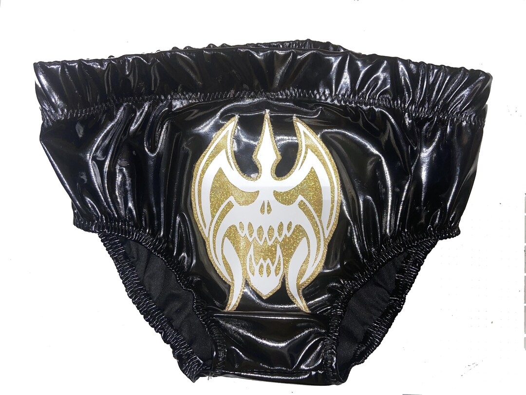 Pro Wrestling Gear Black Wrestling Trunks Black Glossy Gold and White