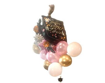 Globos de graduación, flores, rosa, blanco, rosa, ramo de 11 piezas