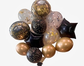 Graduación 2026 ¡Felicitaciones Grad BLK/GLD! Ramo de 11 piezas