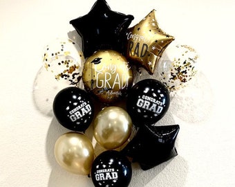 Ramo de 11 globos de graduación dorados y negros