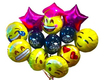Ramo de globos de graduación Emoji rosa, 12 piezas